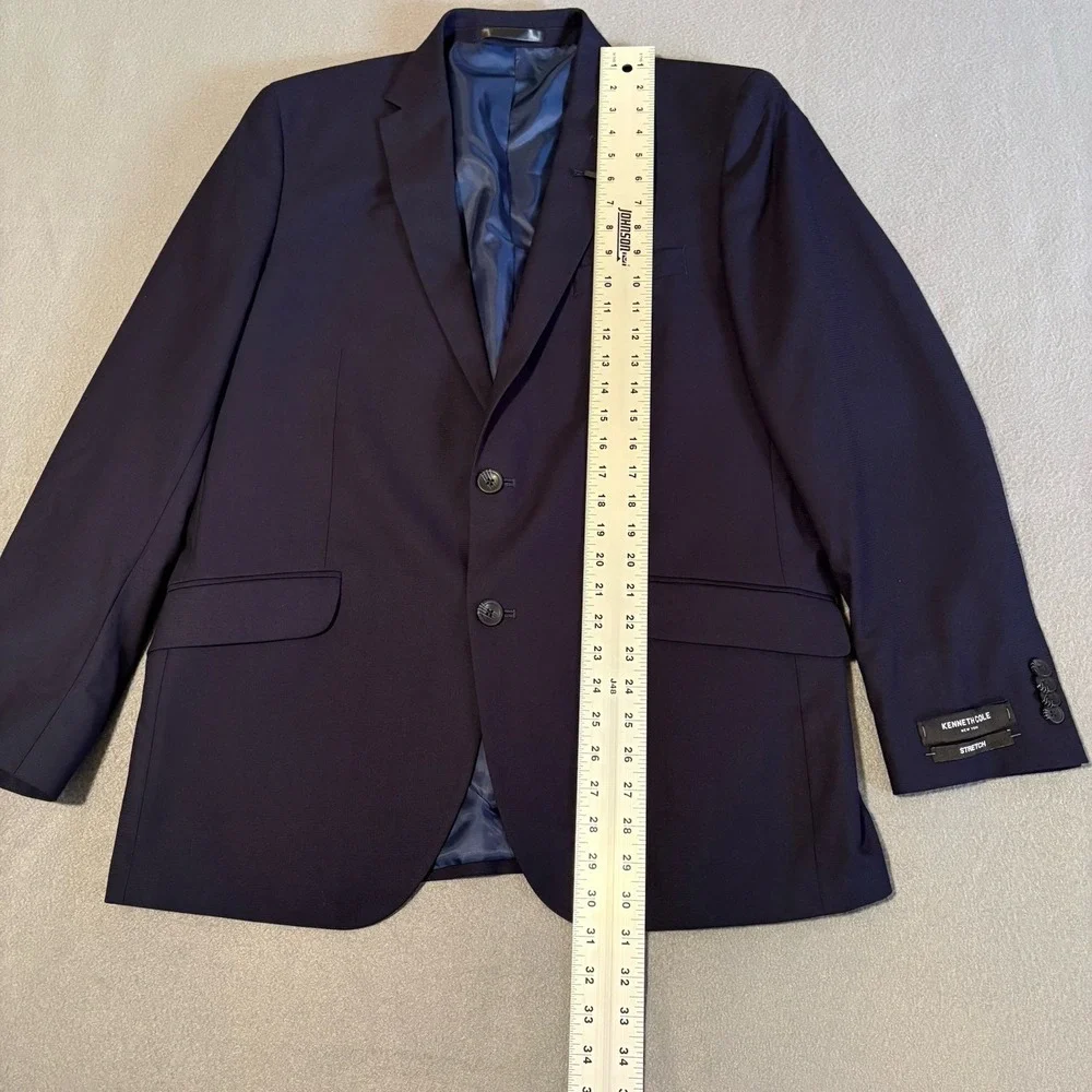 Kenneth Cole Stretch Sport Coat 42R‎ Navy Solid Angled Pockets Blazer 11-300541